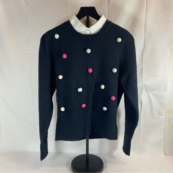 89th + Madison Pom Pom Sweater Black Multicolor Dots Size L - Picture 4 of 4
